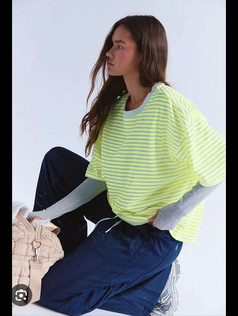Free People Movement Stripe Tackle T-Shirt Boxy Tee Womens Medium Oversized - Picture 3 of 6
